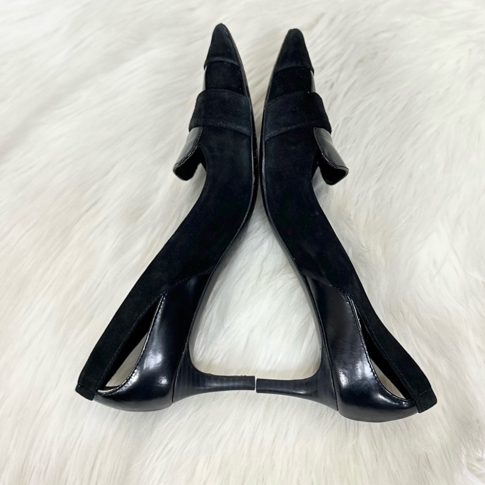 Tory Burch Saray Black Leather Suede Heels [S5411] - Picture 3 of 11